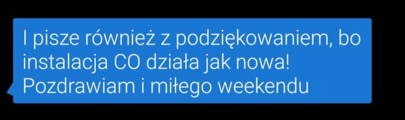 Screen wiadomości od zadowolonego klienta